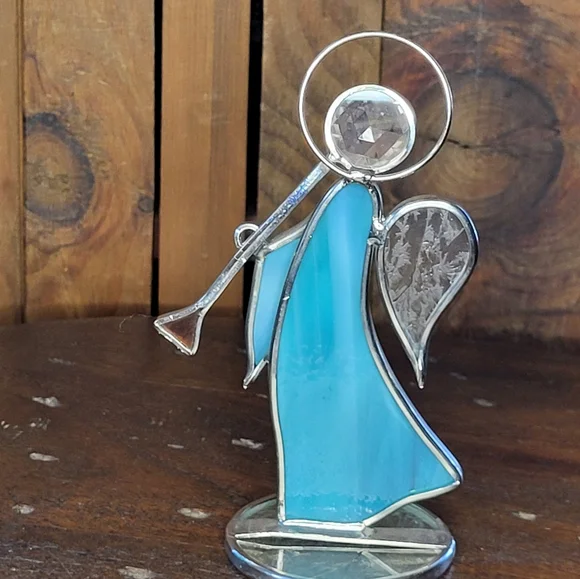 Blue and Silver Stained Glass Angel Figurine - Picture 7 of 10